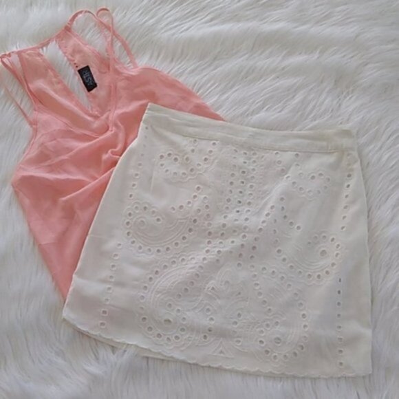 NWOT B.P Collection Ivory Eyelet Mini Pencil Skirt - Picture 2 of 15